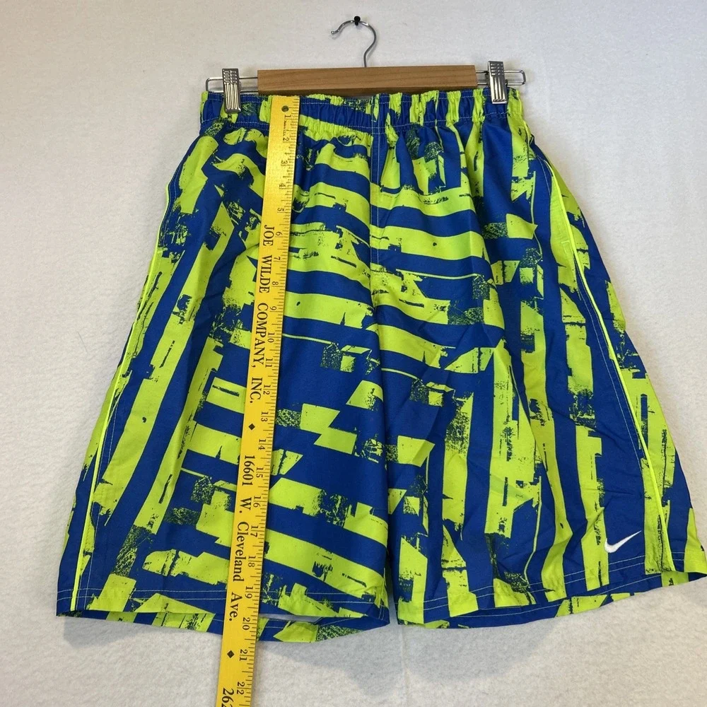 Nike Swim Shorts Boys XL Blue Yellow Striped Lined Drawstring Quick Dry 721989